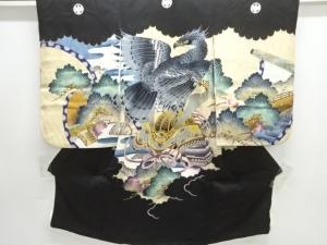 鷹に兜模様紋付男児着物（長襦袢・内袖付き）